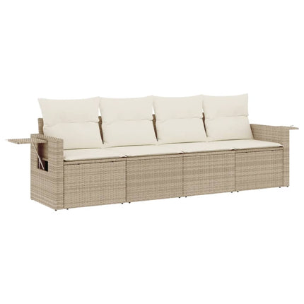 Soffgrupp för trädgård med dynor 4 delar beige konstrotting