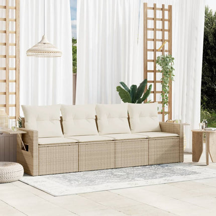 Soffgrupp för trädgård med dynor 4 delar beige konstrotting