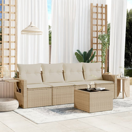 Soffgrupp för trädgården med dynor 5 delar beige konstrotting