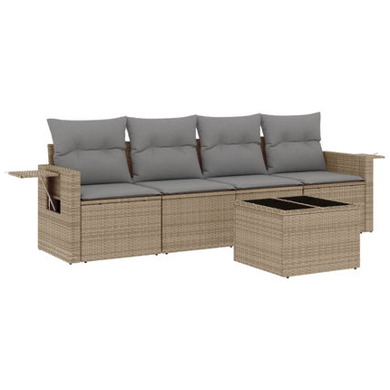 Soffgrupp för trädgården med dynor 5 delar beige konstrotting