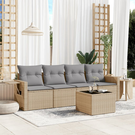Soffgrupp för trädgården med dynor 5 delar beige konstrotting