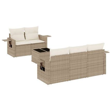 Soffgrupp för trädgården med dynor 6 delar beige konstrotting
