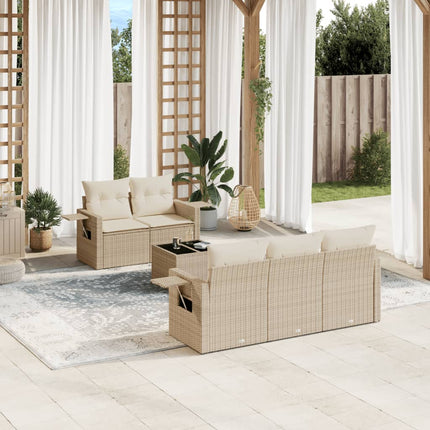 Soffgrupp för trädgården med dynor 6 delar beige konstrotting