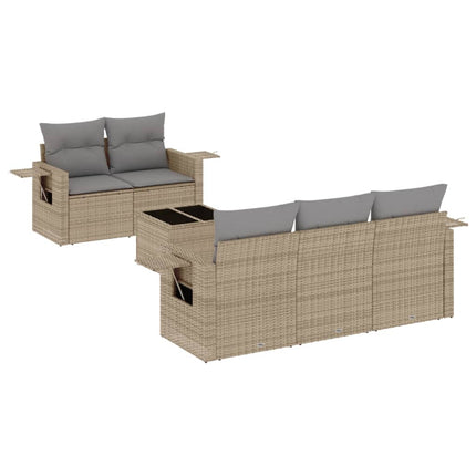 Soffgrupp för trädgården med dynor 6 delar beige konstrotting