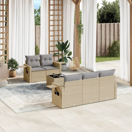 Soffgrupp för trädgården med dynor 6 delar beige konstrotting