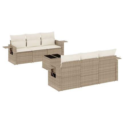 Matgrupp för trädgården med dynor 7 delar beige konstrotting
