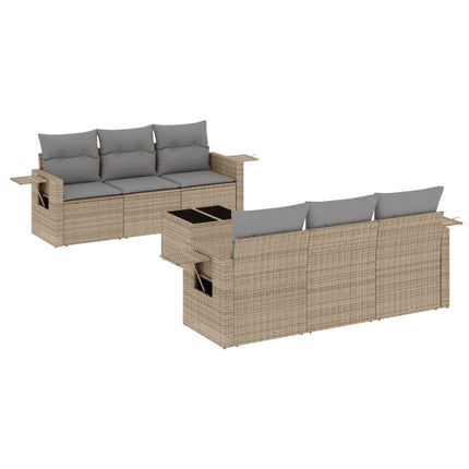 Matgrupp för trädgården med dynor 7 delar beige konstrotting