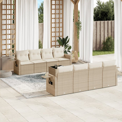 Soffgrupp för trädgården med dynor 9 delar beige konstrotting