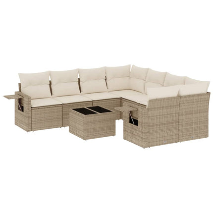 Soffgrupp för trädgården med dynor 9 delar beige konstrotting