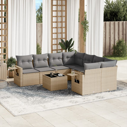 Soffgrupp för trädgården med dynor 9 delar beige konstrotting