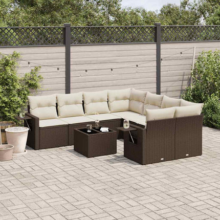 Loungegrupp för trädgården med dynor 9 delar konstrotting brun