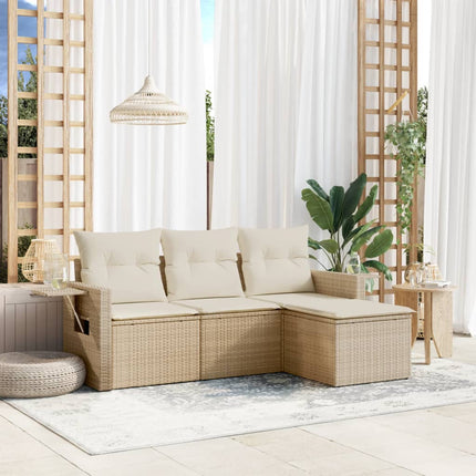 Soffgrupp för trädgård med dynor 4 delar beige konstrotting
