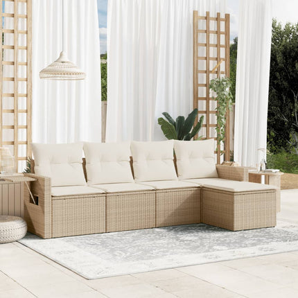 Soffgrupp för trädgården med dynor 5 delar beige konstrotting