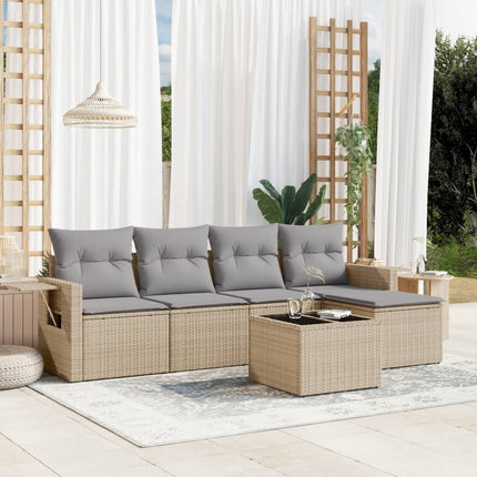 Soffgrupp för trädgården med dynor 6 delar beige konstrotting