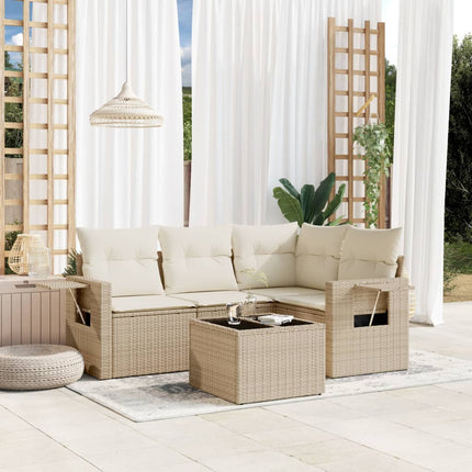 Soffgrupp för trädgården med dynor 5 delar beige konstrotting