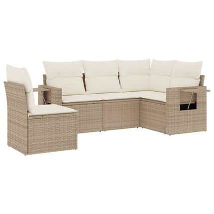 Soffgrupp för trädgården med dynor 5 delar beige konstrotting