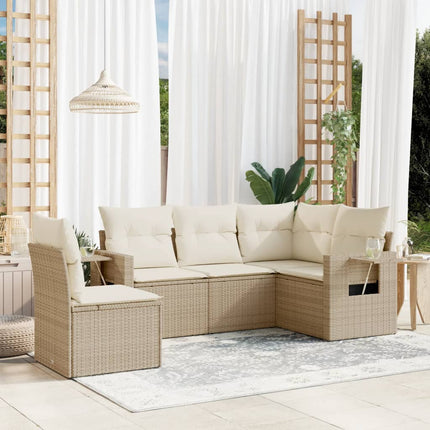 Soffgrupp för trädgården med dynor 5 delar beige konstrotting