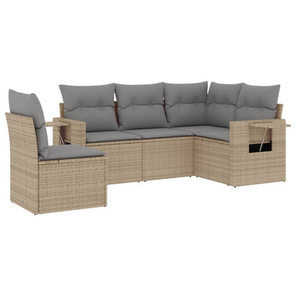 Soffgrupp för trädgården med dynor 5 delar beige konstrotting