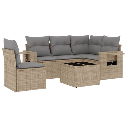 Soffgrupp för trädgården med dynor 6 delar beige konstrotting