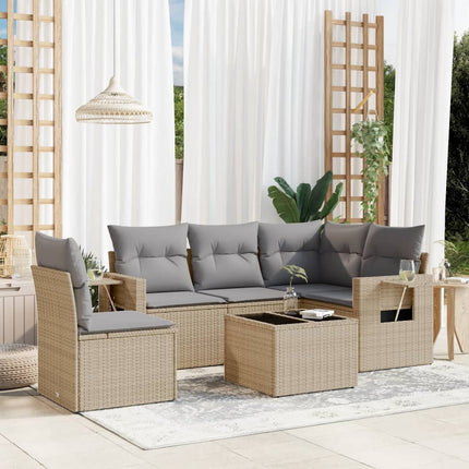 Soffgrupp för trädgården med dynor 6 delar beige konstrotting