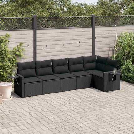 Loungegrupp med dynor 6 delar svart konstrotting