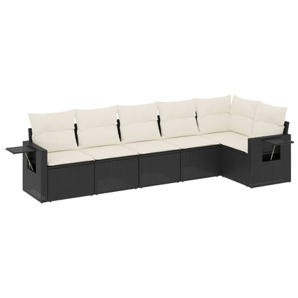 Loungegrupp med dynor 6 delar svart konstrotting
