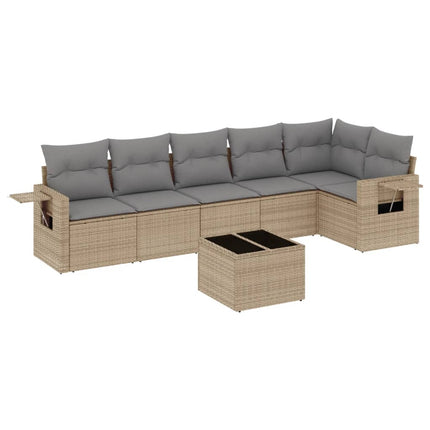 Matgrupp för trädgården med dynor 7 delar beige konstrotting