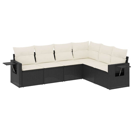 Loungegrupp med dynor 6 delar svart konstrotting