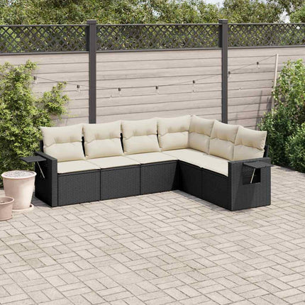 Loungegrupp med dynor 6 delar svart konstrotting