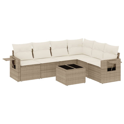 Matgrupp för trädgården med dynor 7 delar beige konstrotting