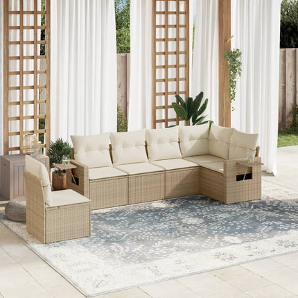 Soffgrupp för trädgården med dynor 6 delar beige konstrotting
