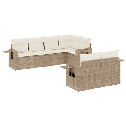 Matgrupp för trädgården med dynor 7 delar beige konstrotting