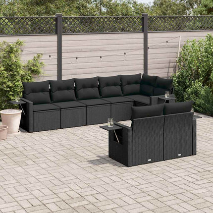 Loungegrupp för trädgården med dynor 8 delar svart konstrotting