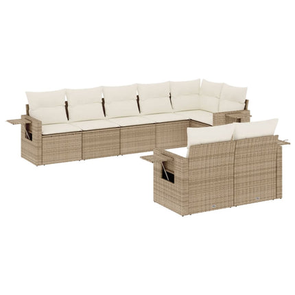 Matgrupp för trädgården med dynor 8 delar beige konstrotting