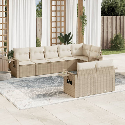 Matgrupp för trädgården med dynor 8 delar beige konstrotting