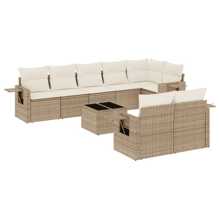 Soffgrupp för trädgården med dynor 9 delar beige konstrotting