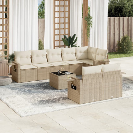 Soffgrupp för trädgården med dynor 9 delar beige konstrotting