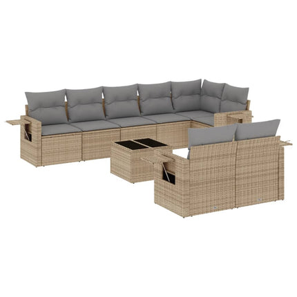 Soffgrupp för trädgården med dynor 9 delar beige konstrotting