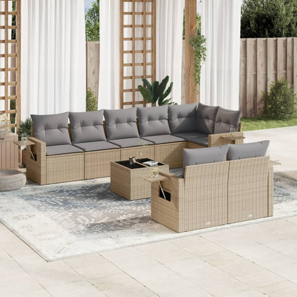 Soffgrupp för trädgården med dynor 9 delar beige konstrotting