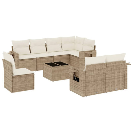 Soffgrupp för trädgården med dynor 9 delar beige konstrotting