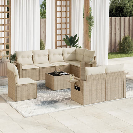 Soffgrupp för trädgården med dynor 9 delar beige konstrotting