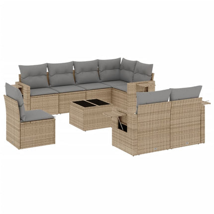 Soffgrupp för trädgården med dynor 9 delar beige konstrotting
