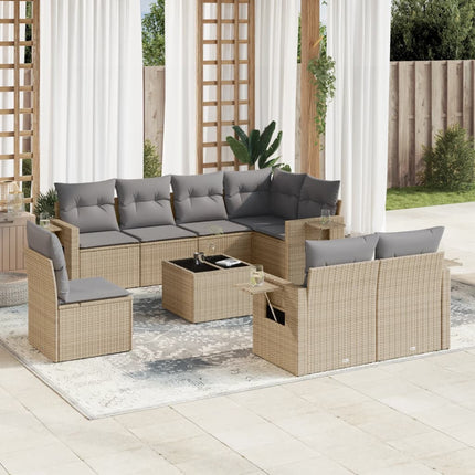 Soffgrupp för trädgården med dynor 9 delar beige konstrotting