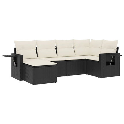 Loungegrupp med dynor 6 delar svart konstrotting