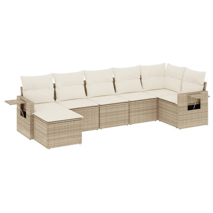 Matgrupp för trädgården med dynor 7 delar beige konstrotting