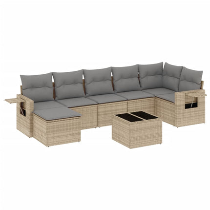 Matgrupp för trädgården med dynor 8 delar beige konstrotting