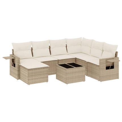 Matgrupp för trädgården med dynor 8 delar beige konstrotting