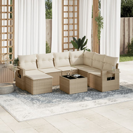 Matgrupp för trädgården med dynor 8 delar beige konstrotting
