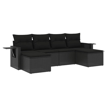 Loungegrupp med dynor 6 delar svart konstrotting