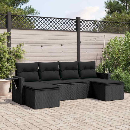 Loungegrupp med dynor 6 delar svart konstrotting